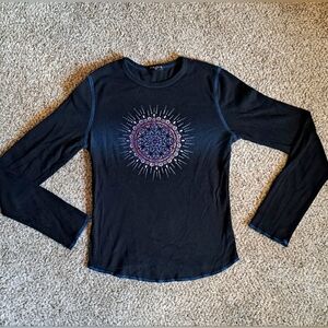 Vintage FANG Y2K Black With Mandala Design Long Sleeve Shirt Women's Size Medium